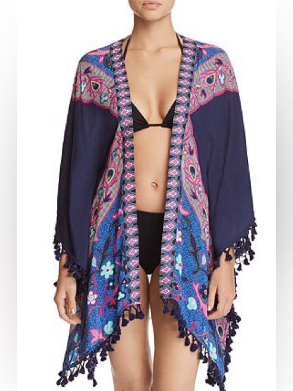 Trina Turk Sri Lanka Swim Coverup Kimono Tassel One Size